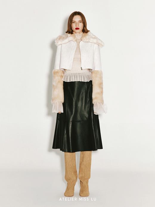 【融化雪顶】仿皮草拼接绵羊毛双面呢短外套 商品图0