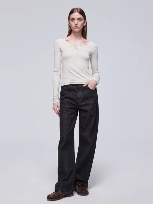 Simple Project/Y24114/假两件U领毛边亨利长袖衫 商品图1