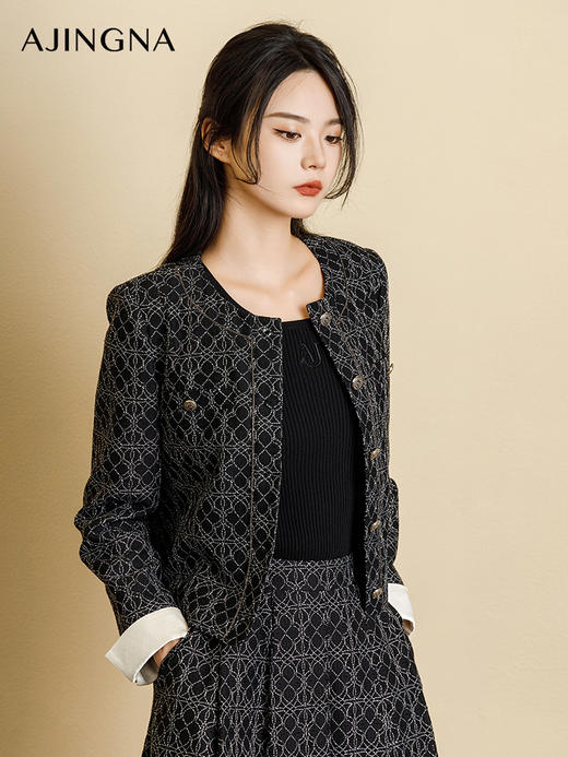 【踏青甄选价】阿菁娜秋季新款蕾丝提花小香风外套A29Q107068 商品图2