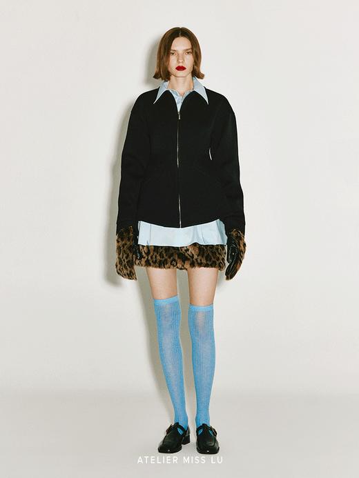 【索尔文】廓形下摆绵羊毛收腰拉链外套 商品图0