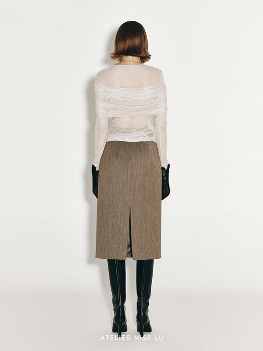 【低吟月光】抽褶一字肩设计弹力上衣 商品图2