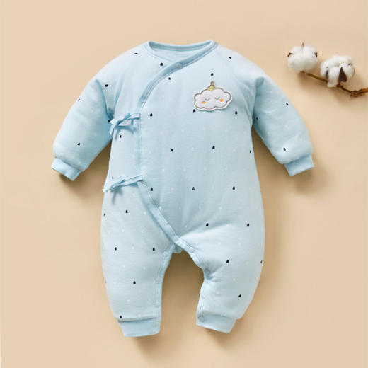 【新生儿纯棉加厚夹棉服蝴蝶衣】0-3衣冬款婴儿系带连体衣保暖哈衣 商品图3