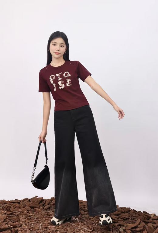 4BAR095811#印花字母烫钻T恤 商品图0