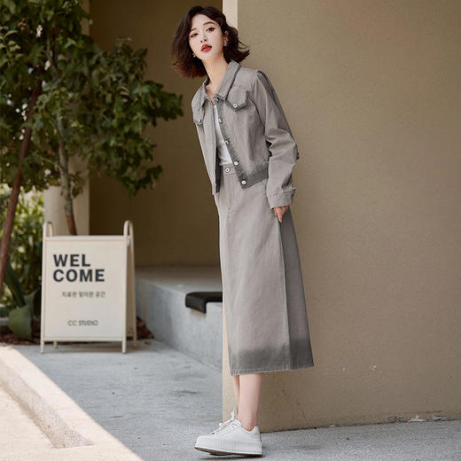 2024新款秋装休闲洋气漂亮减龄牛仔时尚气质显瘦半身裙套装两件套 商品图2