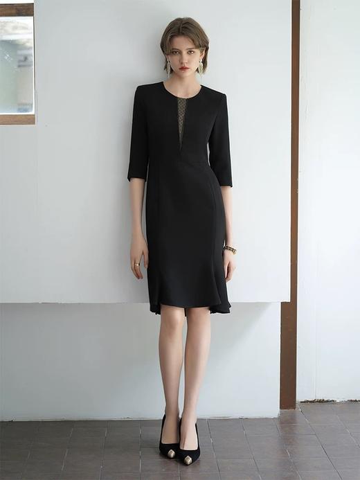 IWY/圆领知性七分袖鱼尾连衣裙高级感女新款法式气质修身黑色包臀裙 Q1053-B 商品图1