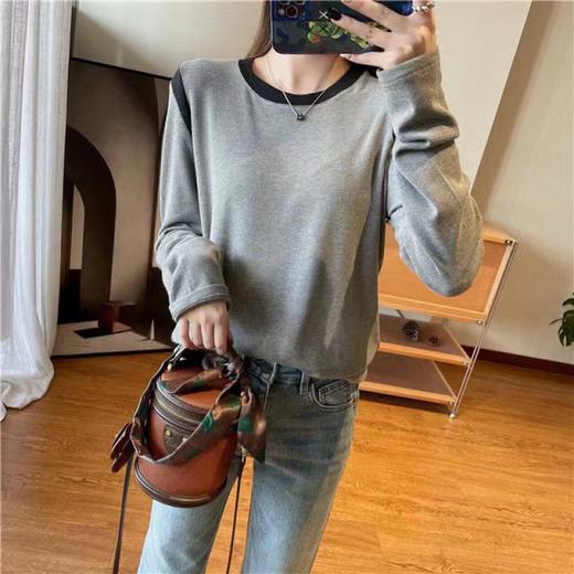 【新品拼接撞色打底衫】秋冬新款 小香风圆领百搭休闲T恤 外穿打底衫  商品图3