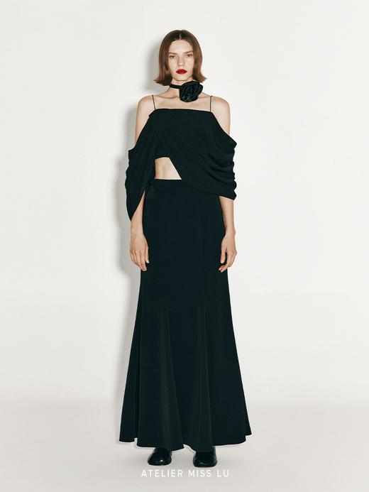 【暗流涌动】不规则垂褶设计露肩吊带上衣 商品图0