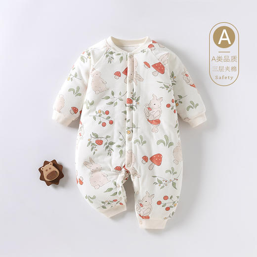 【婴儿三层夹棉薄棉连体衣】春秋a类长袖哈衣宝宝衣服秋款爬爬服初生婴儿衣服 商品图0