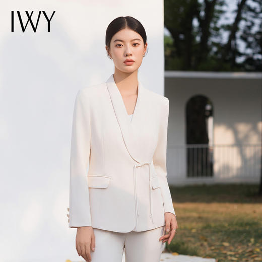 IWY/长款白色职业西装套裤秋冬季国风高端时尚通勤干练西服两件套C14267+P34267 商品图2