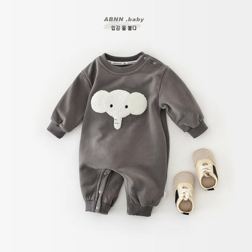 【婴儿大象趣味毛巾绣连体衣】春装长袖宝宝新生儿棉质衣服哈衣爬服 商品图1