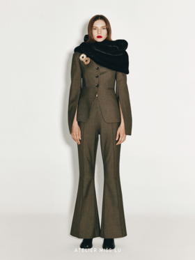 【可可坠落】开衩袖设计收腰绵羊毛西装