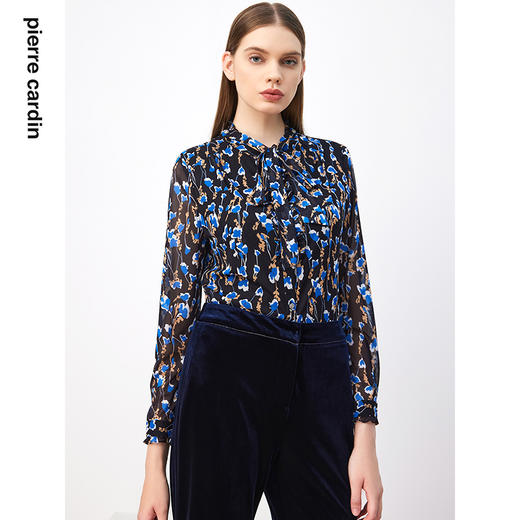 皮尔卡丹女装衬衫法式气质浪漫淑女印花荷叶领衬衣P3336B3988N3
 商品图0