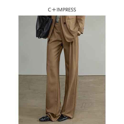 西嘉C+IMPRESS/西嘉苎麻竹节肌理老钱风无领设计女士西装职业女裤套装(货号:WT2403022) 商品图0