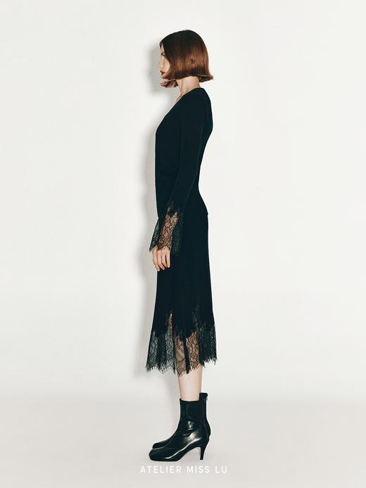 【一片夜云】加长睫毛蕾丝拼接羊绒羊毛混纺上衣 商品图1