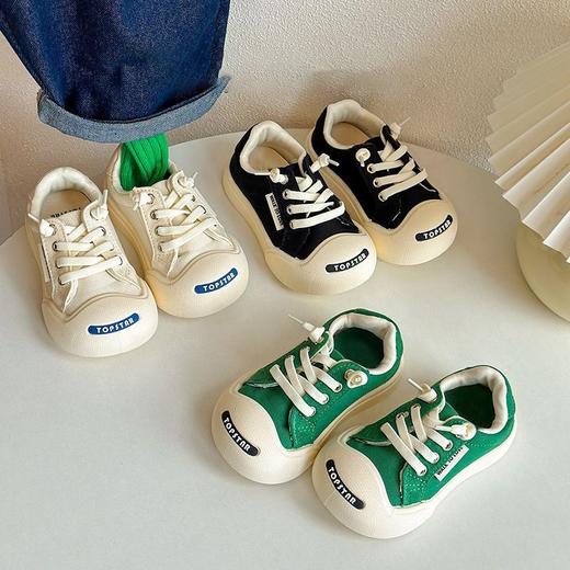 【经典造型，时尚舒适，百搭开口笑帆布鞋】儿童丑萌丑萌帆布鞋 春秋男女童魔术贴板鞋 韩版开口笑宝宝小白鞋-QQ 商品图1