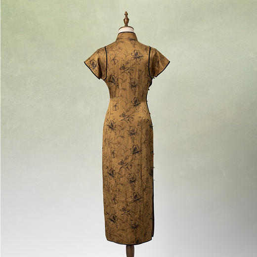 荷言GL 一树秋色 棕黄色芍药印花古法旗袍玫瑰盘扣复古 商品图2