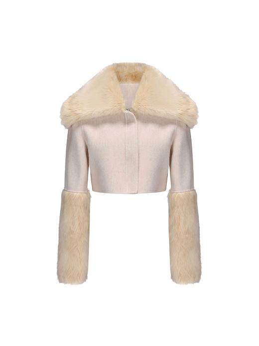 【融化雪顶】仿皮草拼接绵羊毛双面呢短外套 商品图4