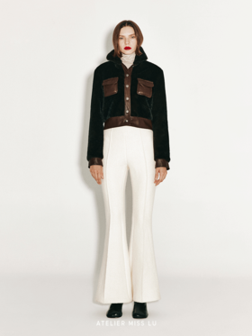 【机车棕熊】复古口袋拼接仿皮草短外套