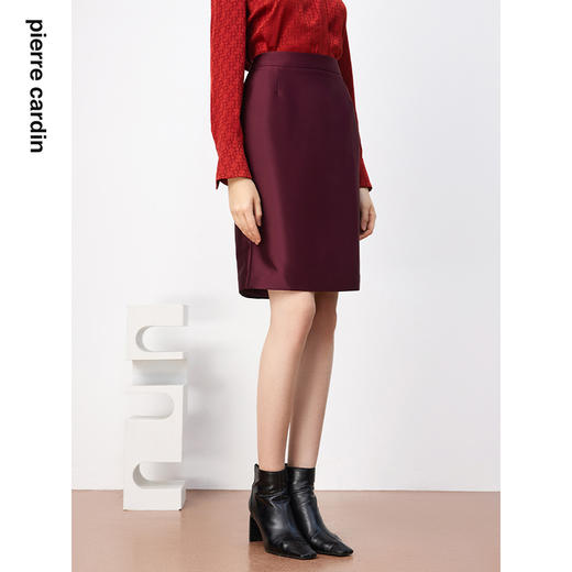 皮尔卡丹女装半身裙酒红色喜庆醋酸直筒H版女半裙P3308S3999T0
 商品图4