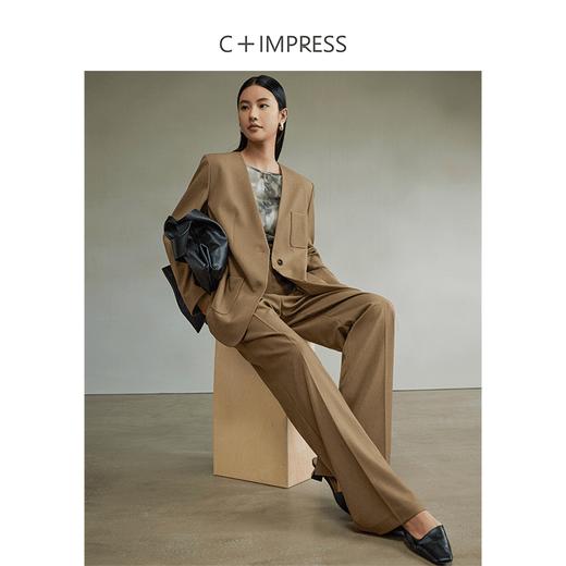 西嘉C+IMPRESS/西嘉苎麻竹节肌理老钱风无领设计女士西装职业女裤套装(货号:WT2403022) 商品图2