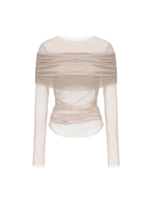 【低吟月光】抽褶一字肩设计弹力上衣 商品图4