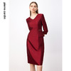皮尔卡丹女装连衣裙酒红色缎面亮面醋酸气质高贵裙子P3308E3971R0 商品缩略图3