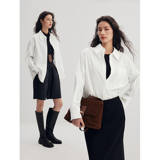 棉仓356604019-液氨双门襟佰搭ROW风廓形衬衫 商品图1