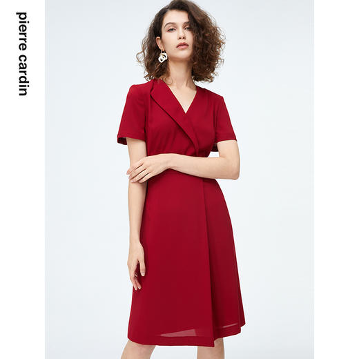 皮尔卡丹女装连衣裙夏季轻薄款红色短袖商务通勤裙子P4213D4086R0
 商品图4