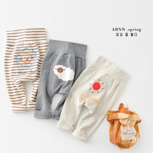 2024春季新款韩版ins风男女宝宝高腰卡通印花包屁裤外穿 商品图1