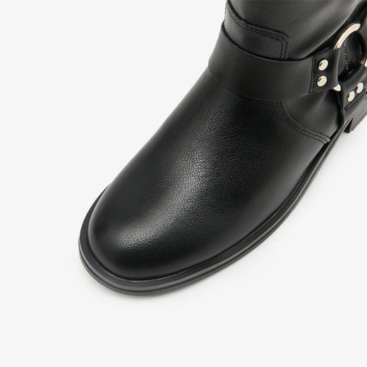 西遇黑色骑士靴女新款秋冬显瘦英伦风中筒机车靴圆头低跟长靴D3547520 商品图5