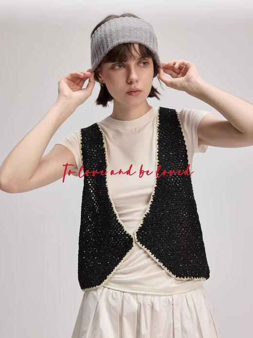 shyshystill/shy202402030/全手工钩针亮片拼色老师傅手艺设计感马甲 商品图0