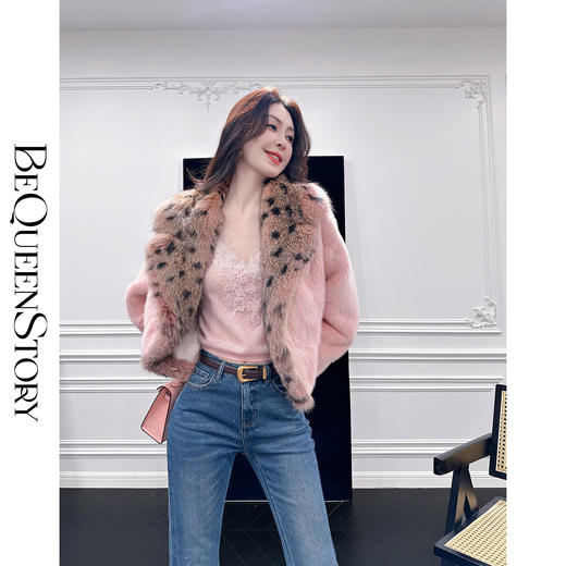 BeQueenStory【豹富女星】丹麦皇冠级水貂拼接狐狸毛开皮染色外套 商品图2
