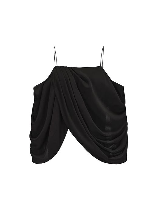 【暗流涌动】不规则垂褶设计露肩吊带上衣 商品图4