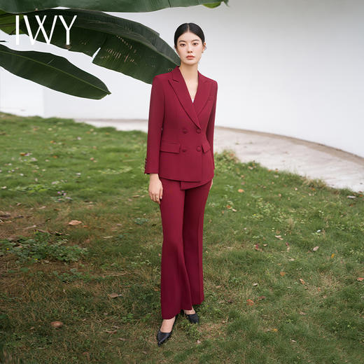 IWY/秋冬款酒红色职业西装套装女正式场合商务接待通勤干练两件套C11358+P31358 商品图4