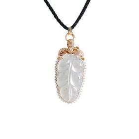 【天然正品】A货翡翠钻镶收藏级高冰种叶子翡翠吊坠项链76.0*31.8*13.5MM（皆取最大值） 现售价：57800！040918SZ01