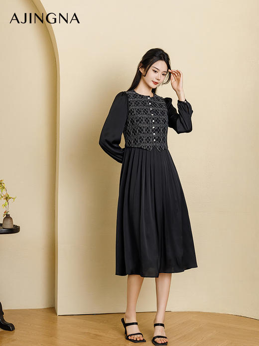 【商城同款】阿菁娜2024秋季新款复古气质马甲假两件连衣裙A29Q112061 商品图1