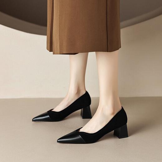 【预售5天】显瘦优雅拼接V口高跟鞋秋季新款尖头单鞋女粗跟工作鞋子ZF&ZF3391 商品图4