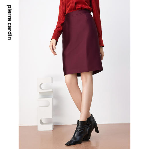 皮尔卡丹女装半身裙酒红色喜庆醋酸直筒H版女半裙P3308S3999T0
 商品图2