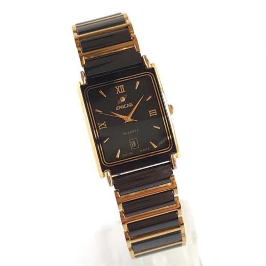 【9新】ENICAR 英纳格陶瓷/镀金精钢25*30MM日期显示石英机芯中性款 090323LV07 商品图3