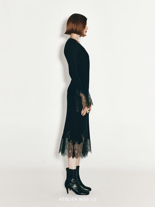 【一片夜云】加长睫毛蕾丝拼接羊绒羊毛混纺上衣 商品图3