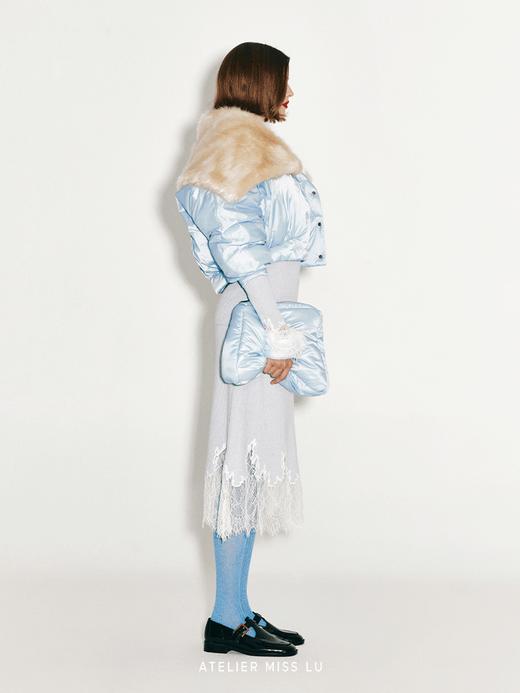 【晴空飞行家】冰川蓝仿皮草毛领短款棉服外套 商品图3