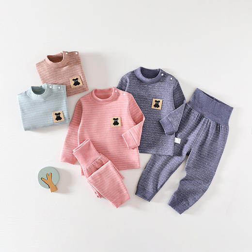 【宝宝圆领肩扣内衣套装】儿童秋衣秋裤套装无骨保暖内衣中小男女童长袖高腰分体家居服睡衣 商品图0