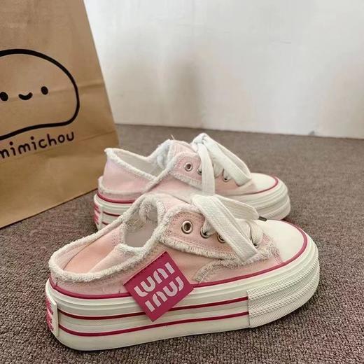 岁愿2024新款小众高品质厚底帆布鞋女 爆款透气两穿一瞪小白鞋半拖鞋 商品图3