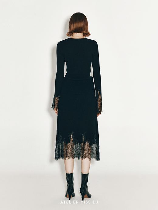 【一片夜云】加长睫毛蕾丝拼接羊绒羊毛混纺上衣 商品图2