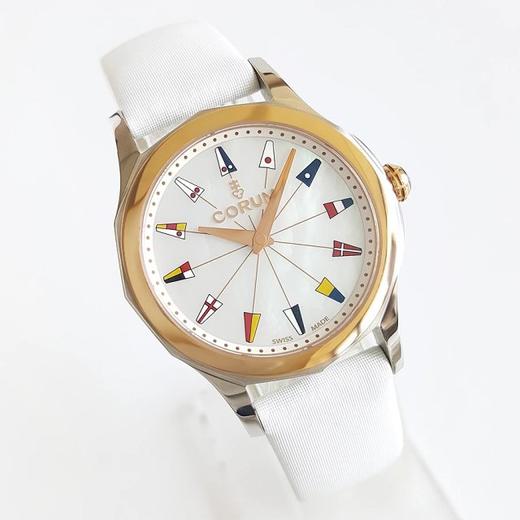 【95新】COROM昆仑海军上将系列32mm精钢/18k玫瑰金表圈钻刻石英女表 071216JH11 商品图6