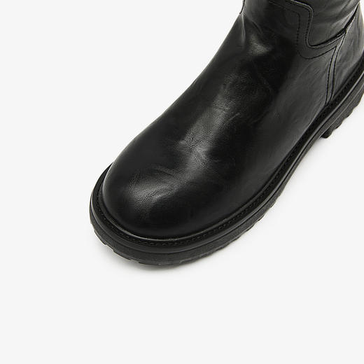 西遇英伦风长筒靴女新款秋冬复古显瘦褶皱黑色长靴厚底骑士靴D3547519 商品图5