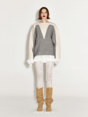 【冬日雪山】爱心几何趣味撞色绵羊毛毛衣