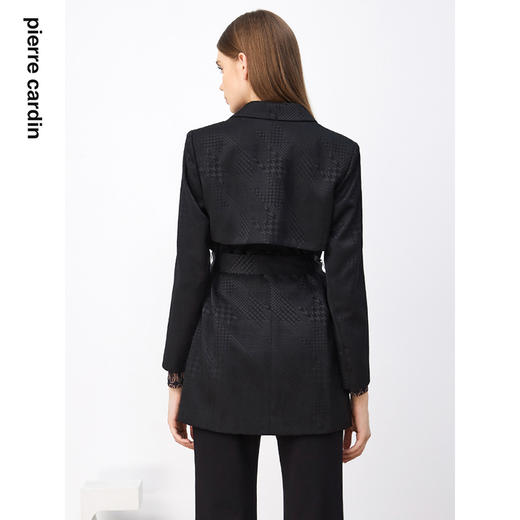 皮尔卡丹女装风衣黑色法式时尚短款系带收腰上衣外套P3331G3988B0
 商品图2