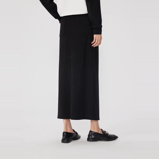 NEELLY纳俪2024秋季商场同款通勤风黑色针织半身裙女新款高腰开叉N24082E01118 商品图1