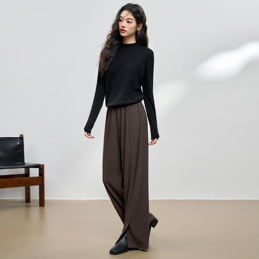 西遇咖色阔腿裤女新款宽松针织休闲裤松弛感长裤遛弯裤13542552 商品图3